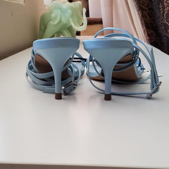 ZARA WRAP STRAP LEATHER SANDALS in LIGHT BLUE size 7.5-8 US - Picture 6 of 8